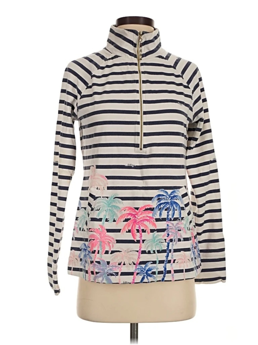 Lilly Pulitzer Striped Half-Zip Palm Print Pullover - Navy/White size S